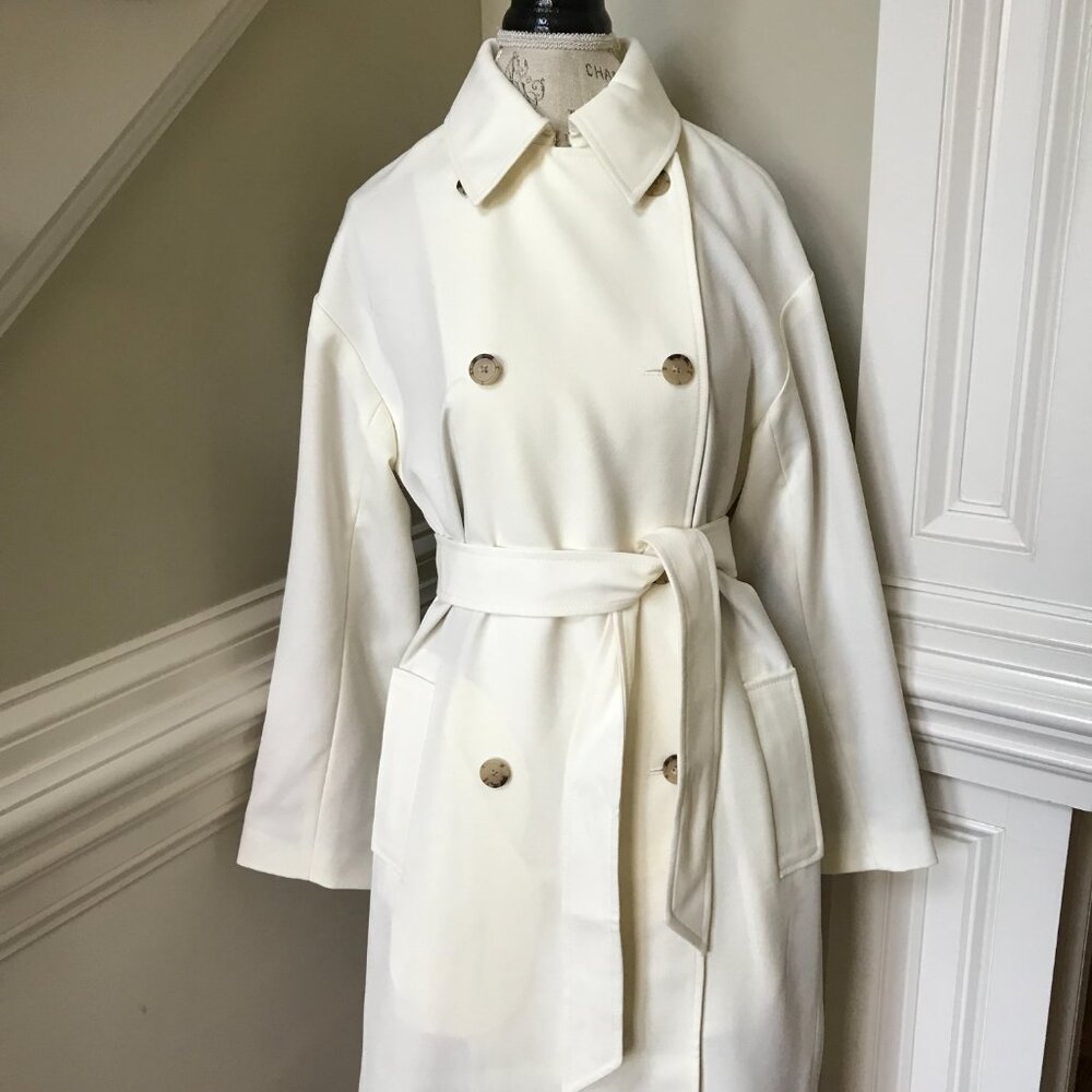 NWT JCREW Wool Trench Coat Womens 4 Cream Ivory Double Breasted CN067 Lined *** - Picture 5 of 13